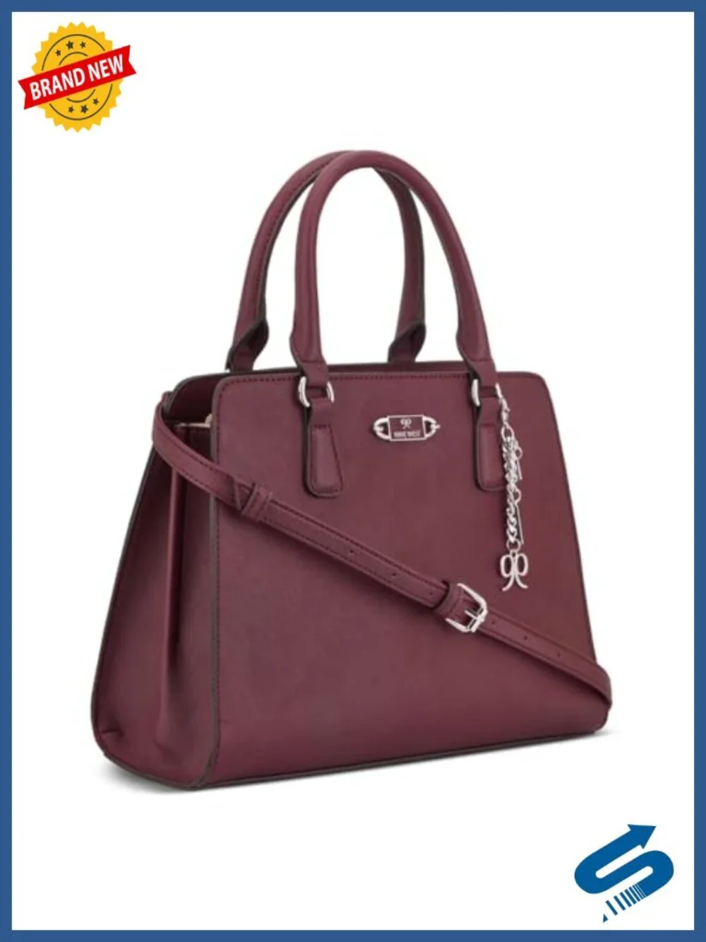 Faux Leather Satchel with Top Handle, Shoulder Strap, Zip Closure